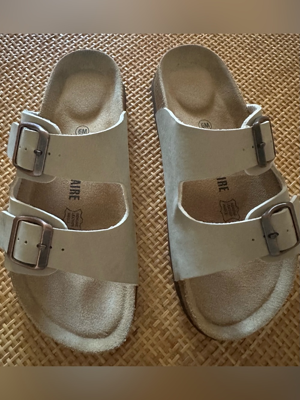 Women’s Double-Buckle Suede Slide Sandals in Neutral Taupe